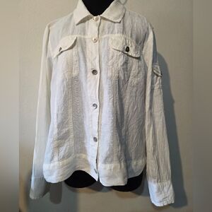 Chico's size 100% linen jacket, White, Pewter Buttons